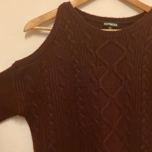 Y2K Express burgundy red sweater mini dress with cold shoulder cut outs knit XS - Picture 2 of 4